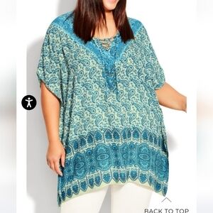 Evans Tie Neck Poncho - Teal Size 14